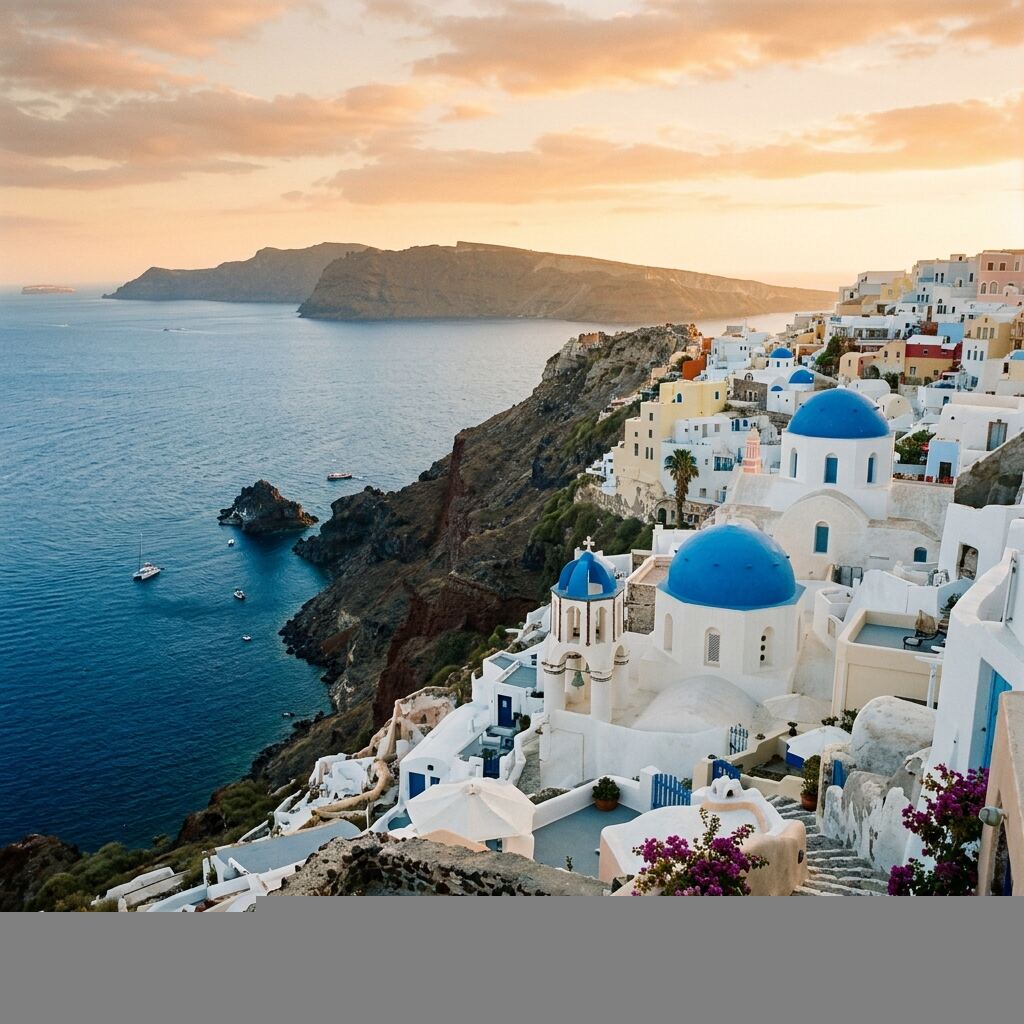 Santorini, Greece — white buildings with blue domes